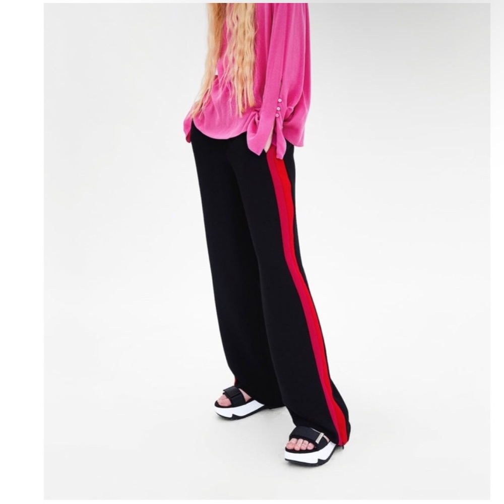 Zara Black Pants with Red & Pink Stripe